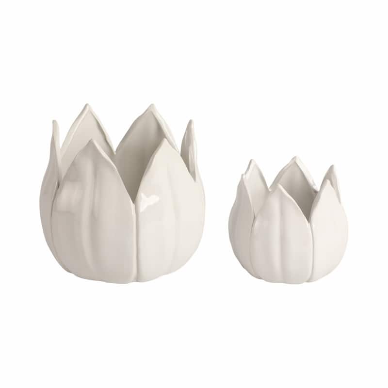 Stoneware Ceramic Planters Petal Design and Drainage Hole (Set of 2)