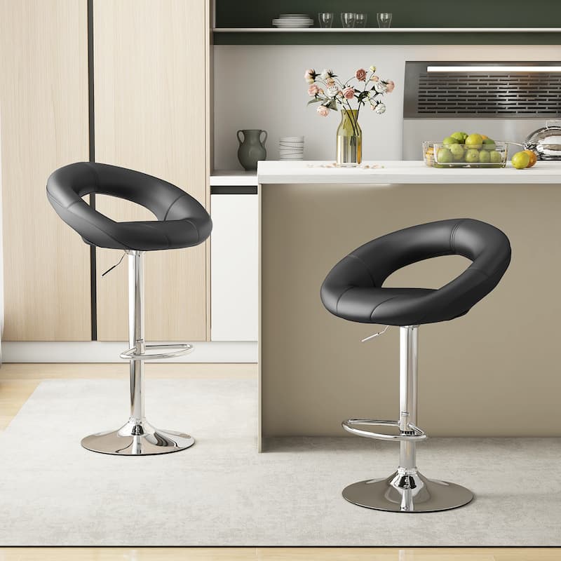 Gymax Set of 4 Adjustable Bar Stools Swivel Pub Chairs Barstools PU - See Details