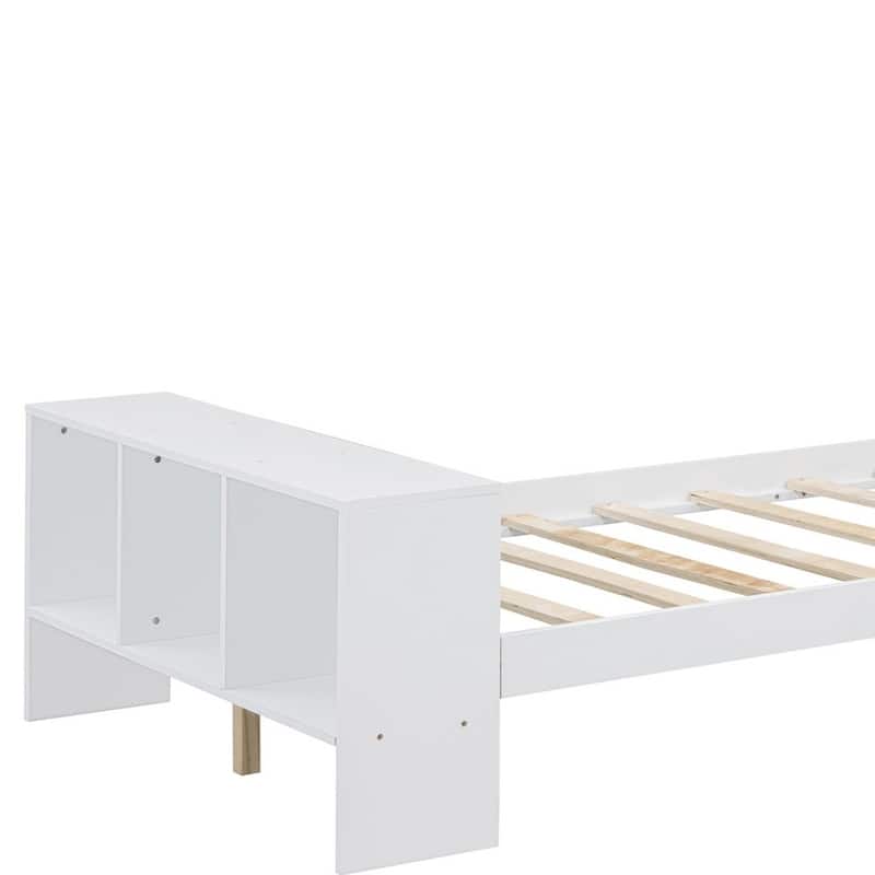 HomeRoots White Wood Twin Bed Frame With USB