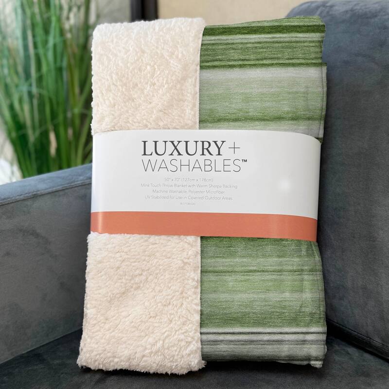 Premium Machine Washable Contemporary Stripes Sherpa Throw Blanket