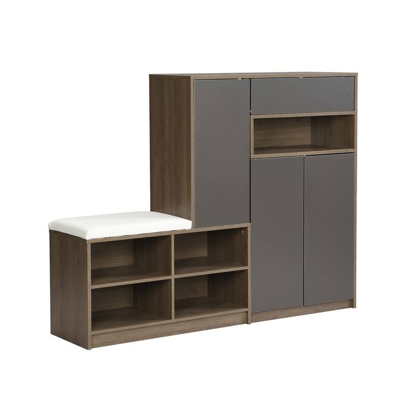 Multi-functional Shoe Bench Entryway with Storage,Padded Seat and Adjustable Shelves