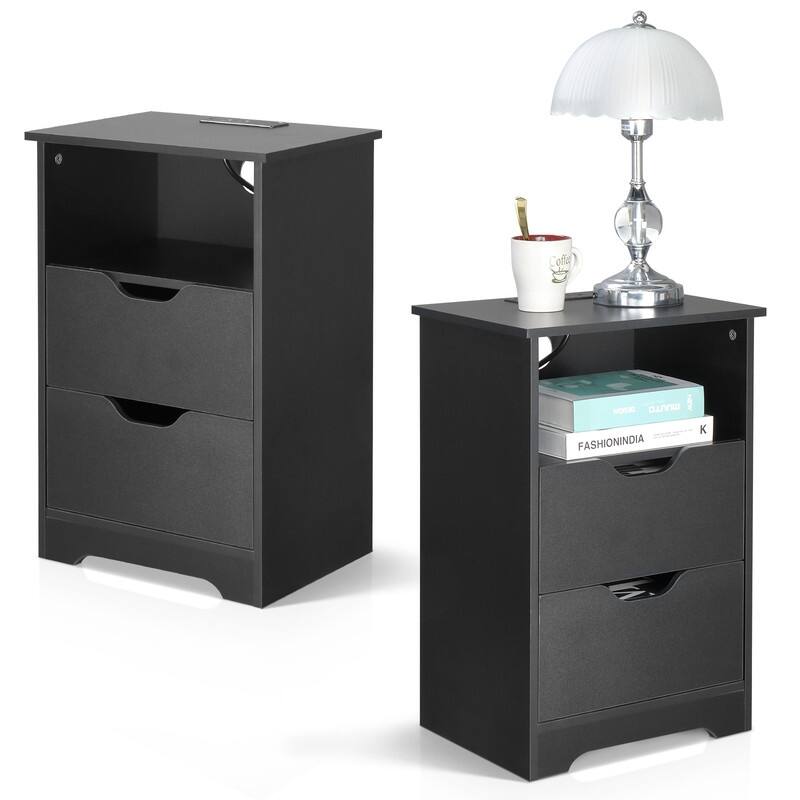 15.7"W Nightstand, P2 Particleboard, Matte Melamine, Handleless, 2 Drawers, US Outlet