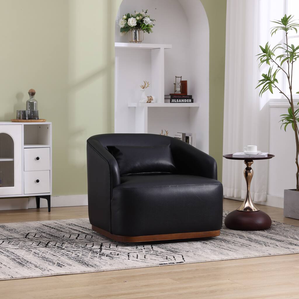 Black PU Modern 31.5" Upholstered 360° Swivel Barrel Chair with Metal Base for Living Room