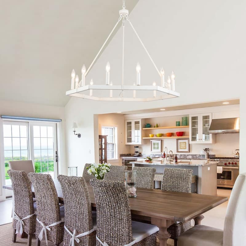 Modern Farmhouse 12-Light Hexagonal Design Wagon Wheel Chandelier for Dining Room Living Room Bedroom Kitchen - W35.43"x H27.83"