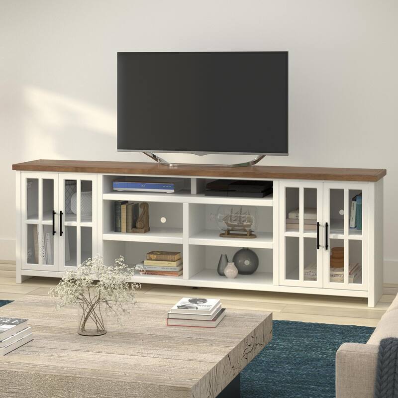 Bridgevine Home Modern Farmhouse 96 inch TV Stand Console for TVs up to 100 inches, No Assembly Requried, Two-Tone Finish