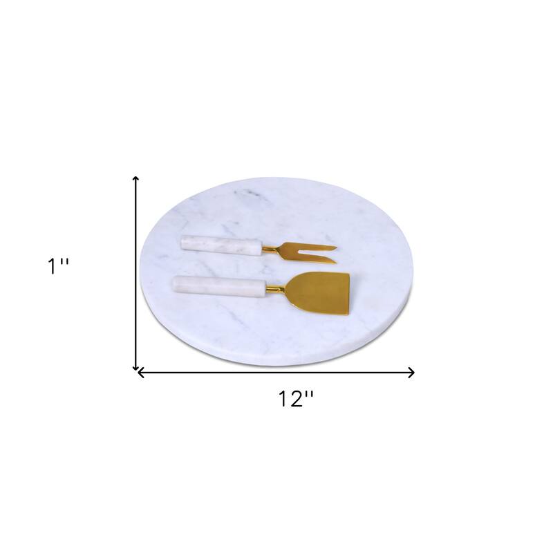 HomeRoots 12" Wood and Marble Cheese Board and Knife Set