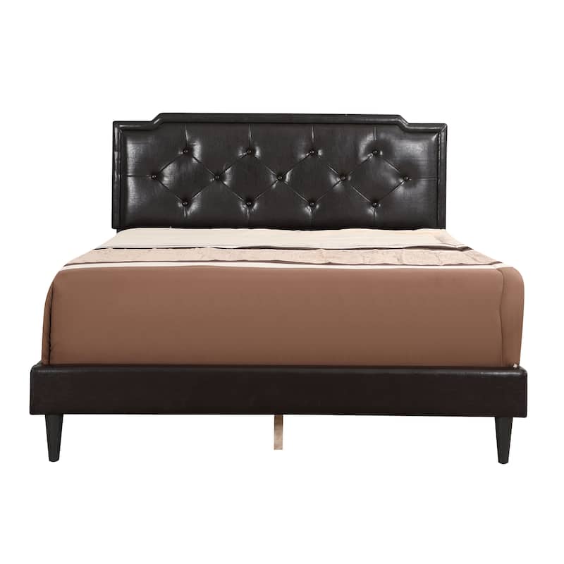 Queen Size PU Platform Bed with Adjustable Headboard and Tufting design
