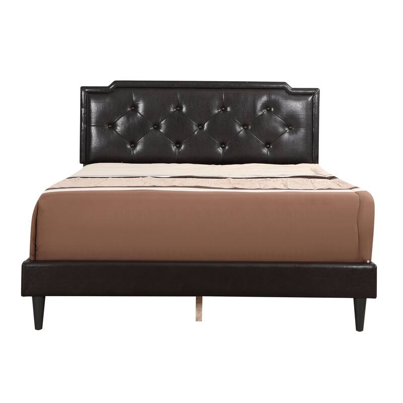 Tufted Full Bed with Adjustable Headboard in Cappuccino Finish