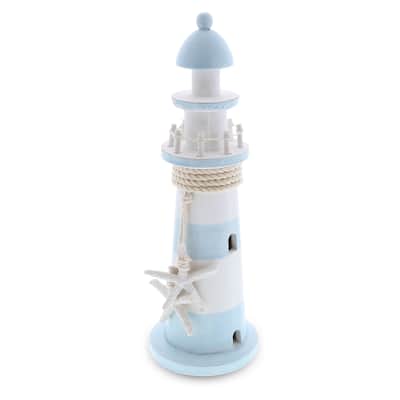 CoTa Global Blue Lagoon Wooden Lighthouse 12 Inch, Nautical Decor - 5″Lx4.35″Wx11.5″H