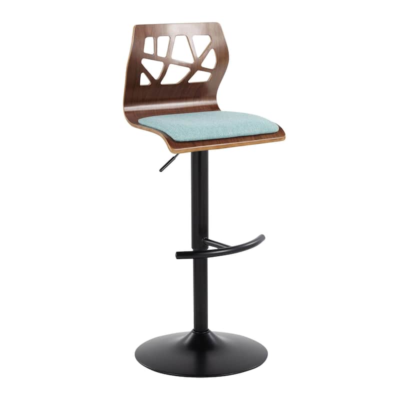 Carson Carrington Sala Adjustable Bar Stool with Rounded T Footrest (Set of 2) - Teal Fabric/Walnut/Black