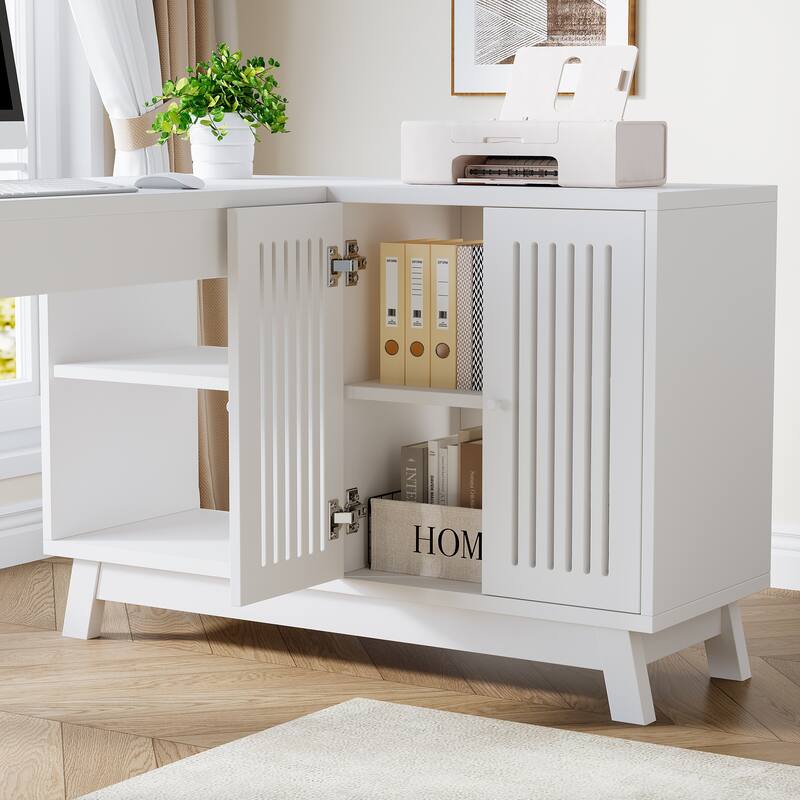 57'' Wood L-Shaped Corner Computer Desk Writing Table with Cabinet