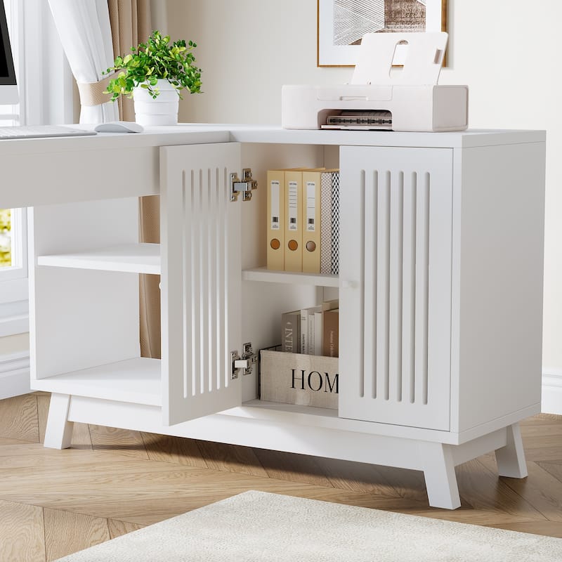 L-Shaped Desk with Storage Cabinet, 57-Inch Wood Corner Workstation