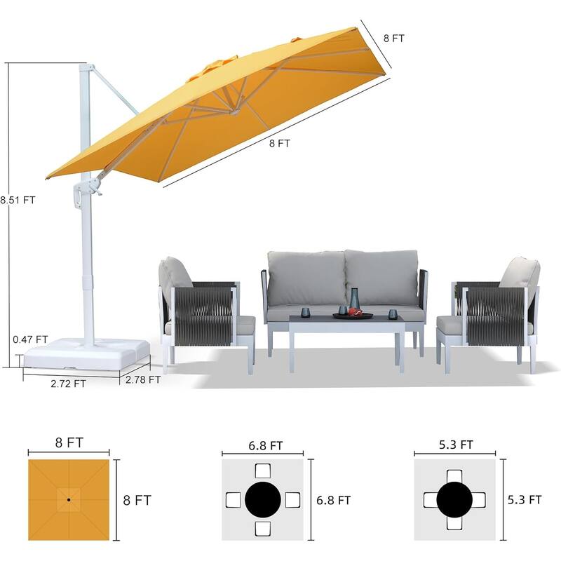 PURPLE LEAF White Square Cantilever Patio Umbrella With Base