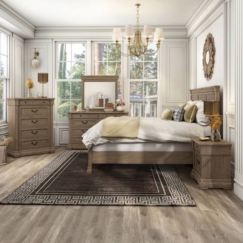 Furniture of America Wacine 6-Piece Weathered Grey Solid Wood Panel Bedroom Set