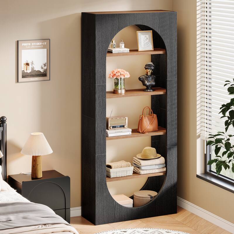 70.8" Tall Arched Bookcase, 5-shelf Modern Black Bookshelf (Set of 2) - 11.81" D x 31.5" W x 70.86" H