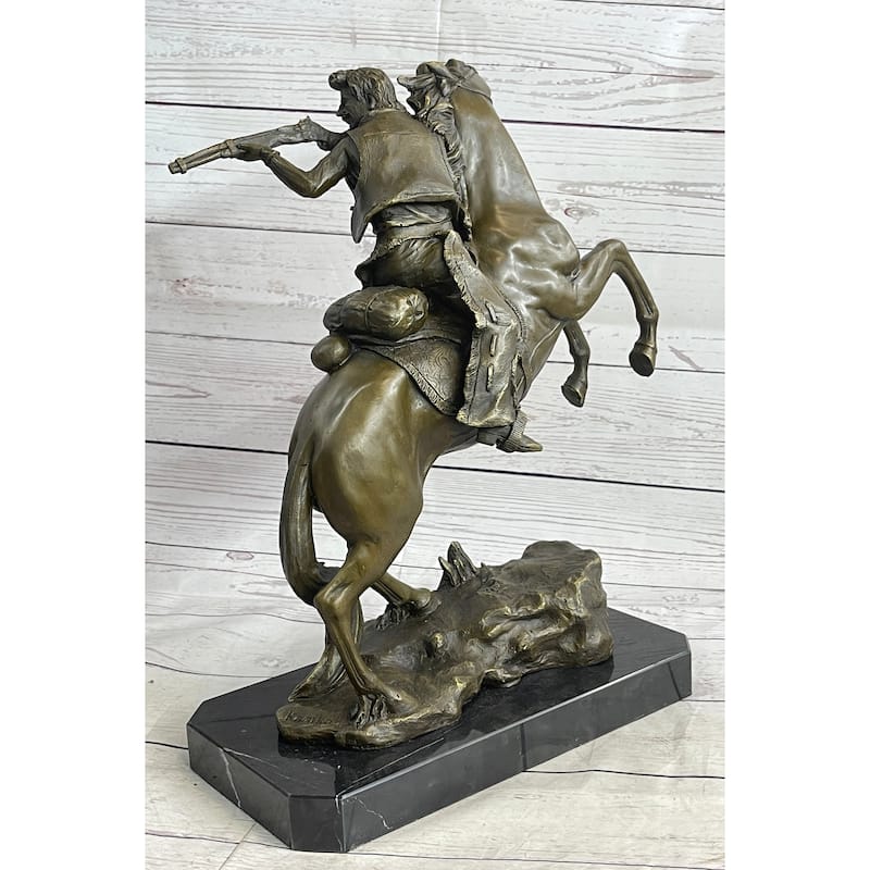 Western Cowboy Firing Rifle From Imitative Horseback Bronze Statue Sculpture Original Art 14 Inches X 12 Inches