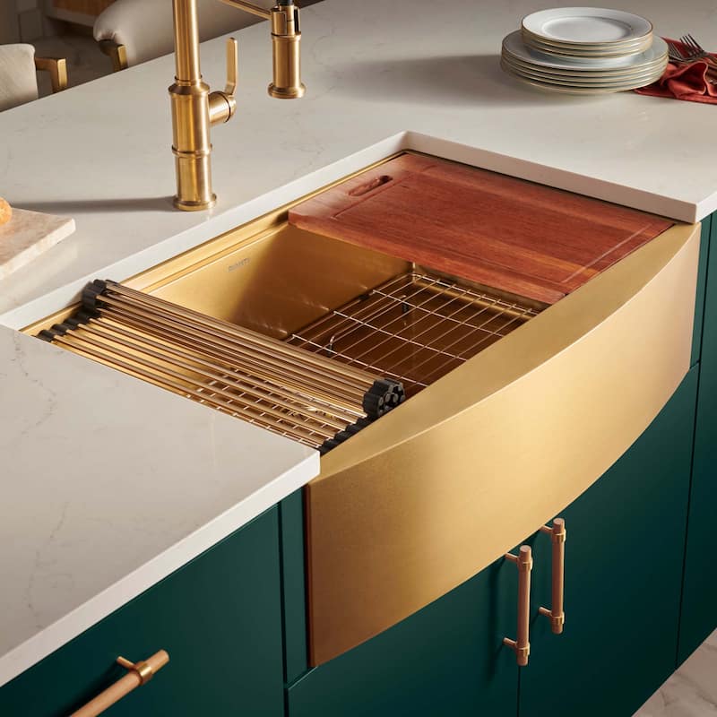 Ruvati 36-inch Matte Gold Workstation Apron-Front Brass Tone Stainless Steel Kitchen Sink - 36" X 22" - 36" X 22"
