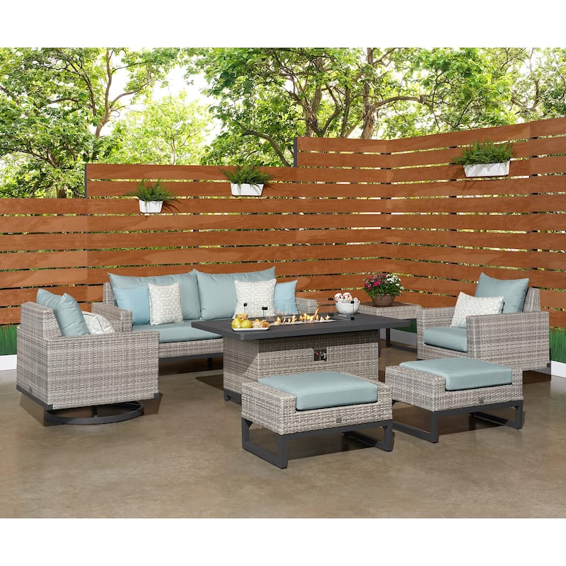 Milo Gray 7 Piece Sunbrella Outdoor Patio Motion Fire Set
