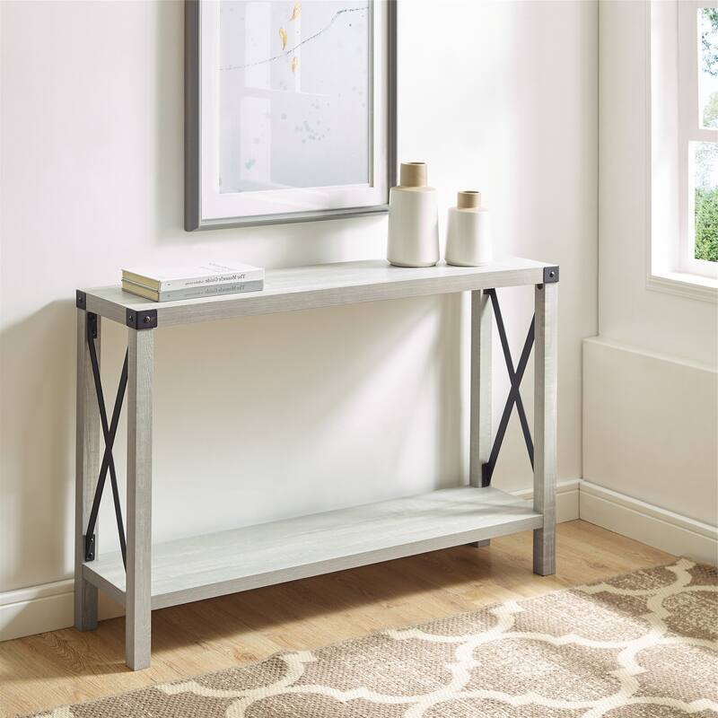 Middlebrook Kujawa 46-inch Wide X-frame Farmhouse Entry Table - Stone Grey