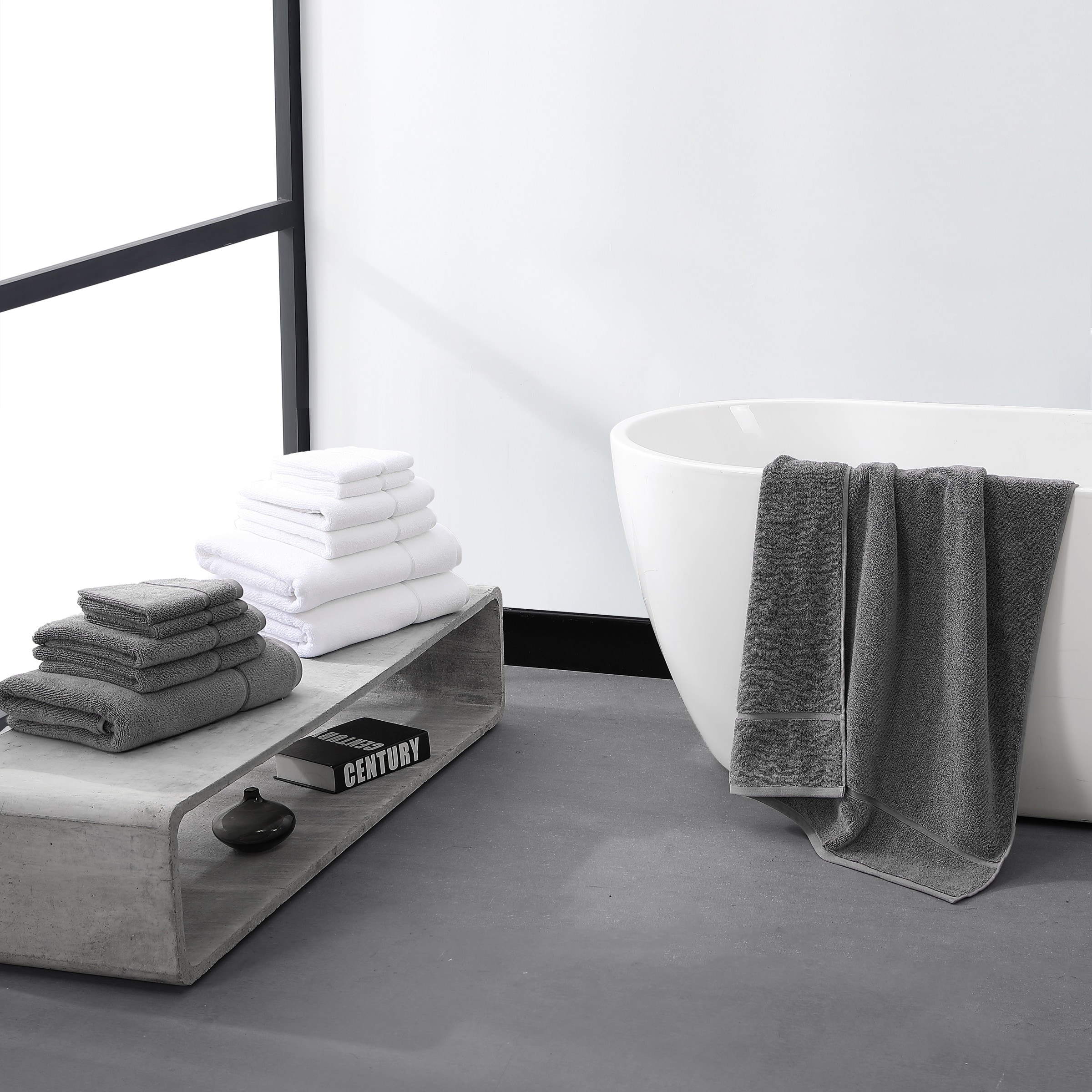 Vera Wang - Bath Towels Set, Luxury Cotton Bathroom Decor, Highly Absorbent  & Medium Weight (Sculpted Pleat White, 6 Piece)