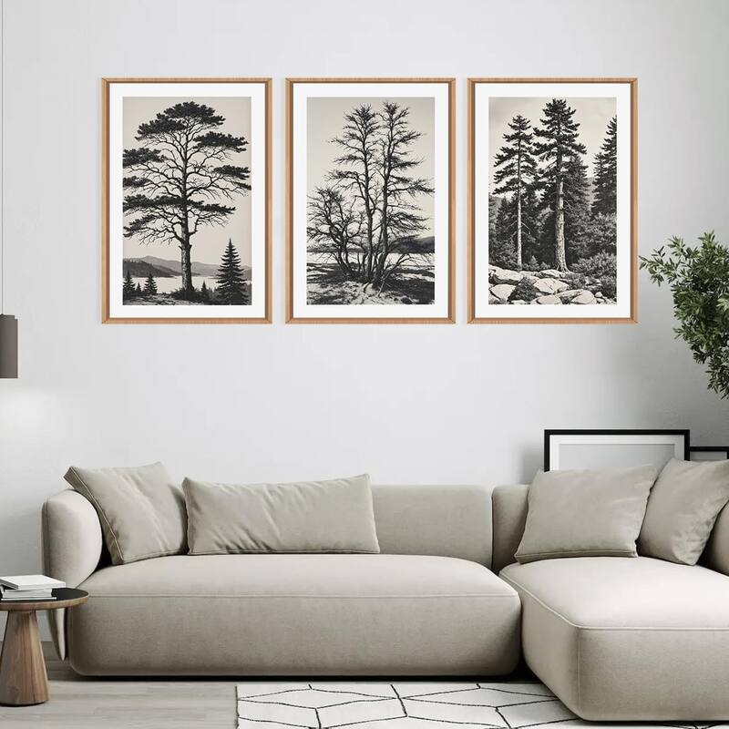 Antique Black and White Wall Decor,Nature Botanical Lake Artwork