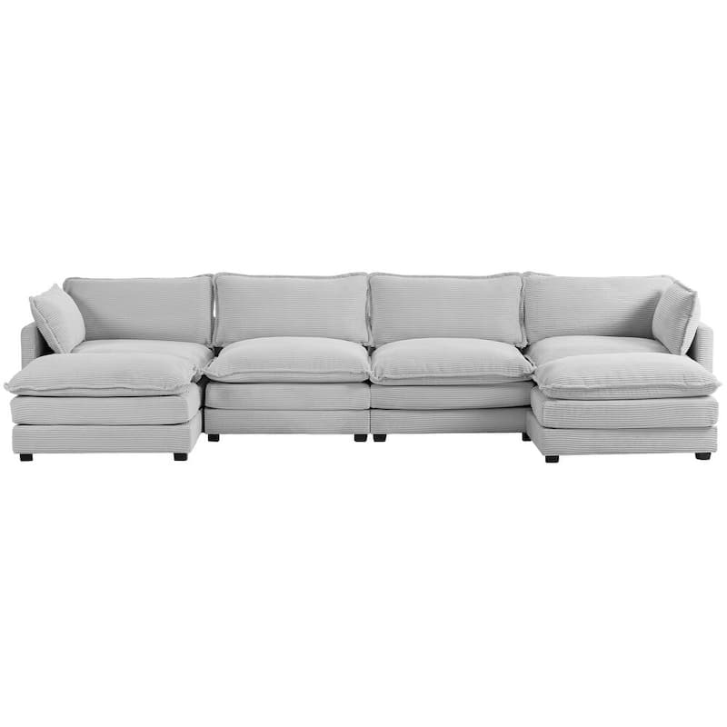 Oversized Modular Corduroy Sectional Sofa Set with Ottoman, 3-Seater / 4-Seater Deep Seat Lounge Couch for Living Room