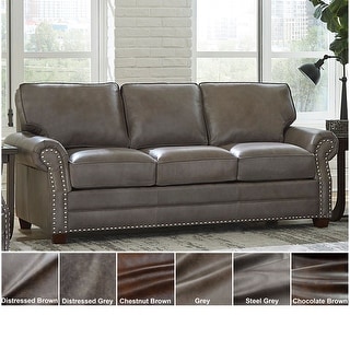 Vernon Top Grain Leather Upholstered Nailhead Trim Sleeper Sofa