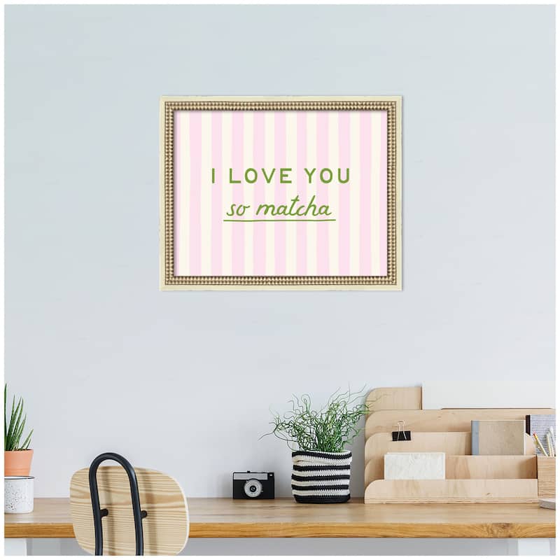 Kate and Laurel I Love You So Matcha Striped Kitchen Art Dopamine Decor for Home by Lucky Guava Framed Wall Art Print