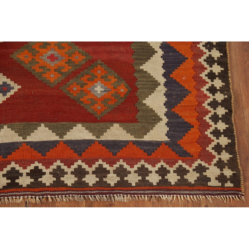 Vegetable Dye Red Kilim Qashqai Persian Rug Handmade Wool Carpet - 5'2"x 7'10"