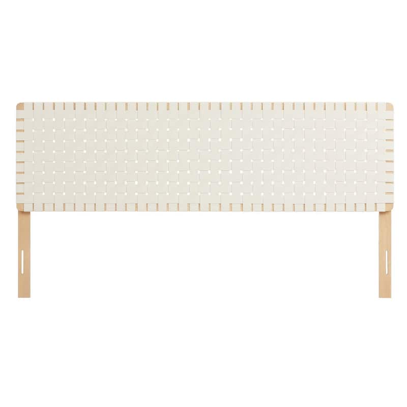 Ditmas Solid Wooden Off-White Leather Basket Weaved King Size Headboard