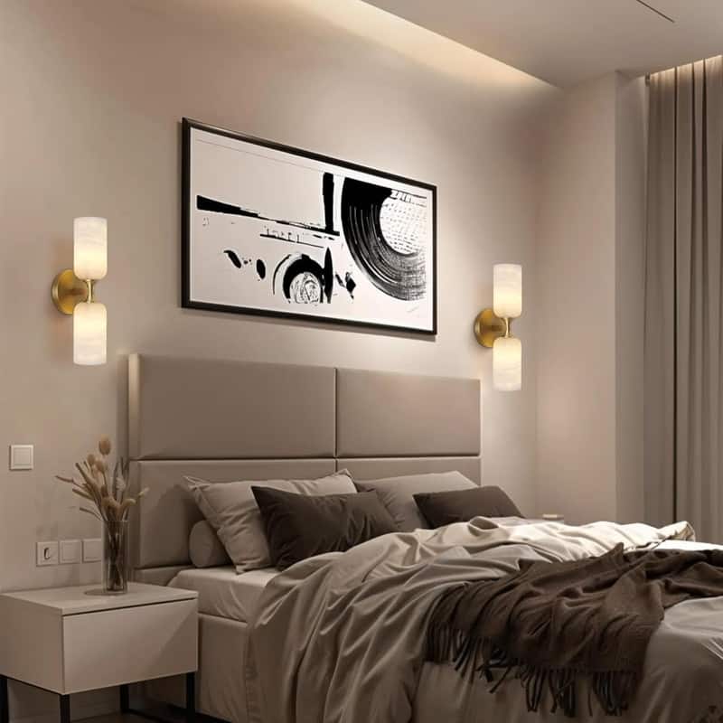 KAYLA 14 in. 2-Light Gold Modern Natural Alabaster Wall Sconce