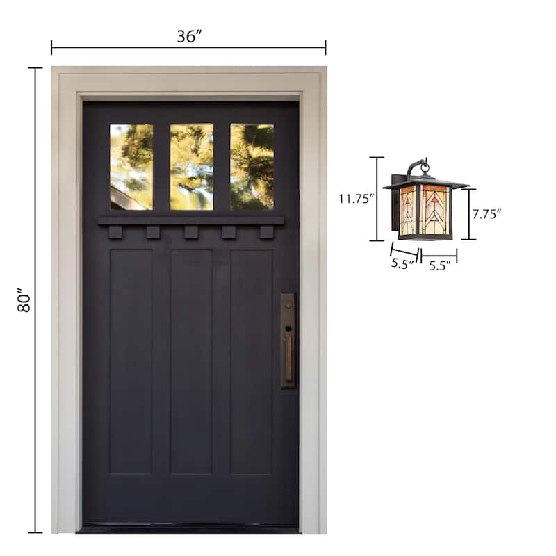 River of Goods Terracotta Stained Glass and Oil Rubbed Bronze 1-Light Outdoor Lantern Wall Sconce - 10.75" x 9" x 11.75"
