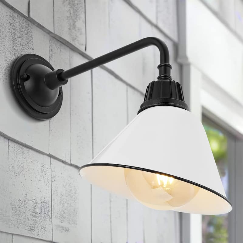 Aurora 9.63" 1-Light Farmhouse Industrial Indoor/Outdoor Iron LED Gooseneck Arm Outdoor Sconce, by JONATHAN Y - 9.63