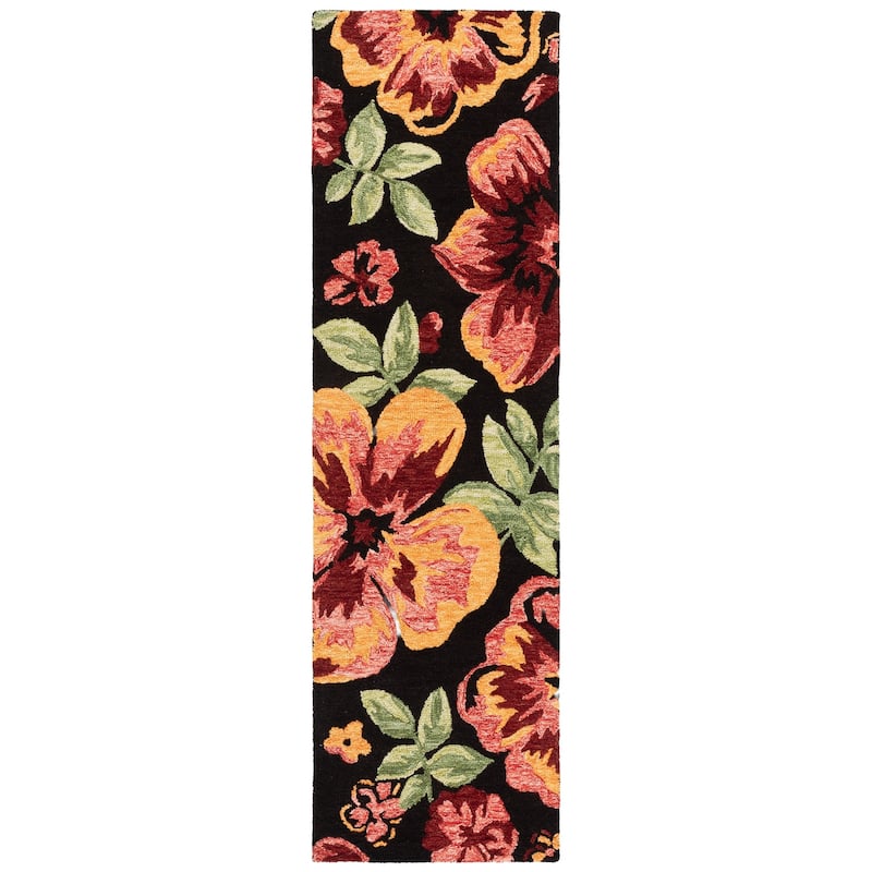 SAFAVIEH Handmade Jardin Florinka Floral Wool Rug - 2'3" x 8' Runner - Black/Red