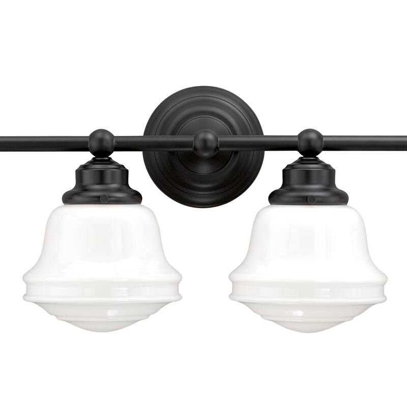 Vaxcel Huntley 4L Oil Rubbed Bronze Schoolhouse Bathroom Vanity Light - 32-in W x 10-in H x 7-in D