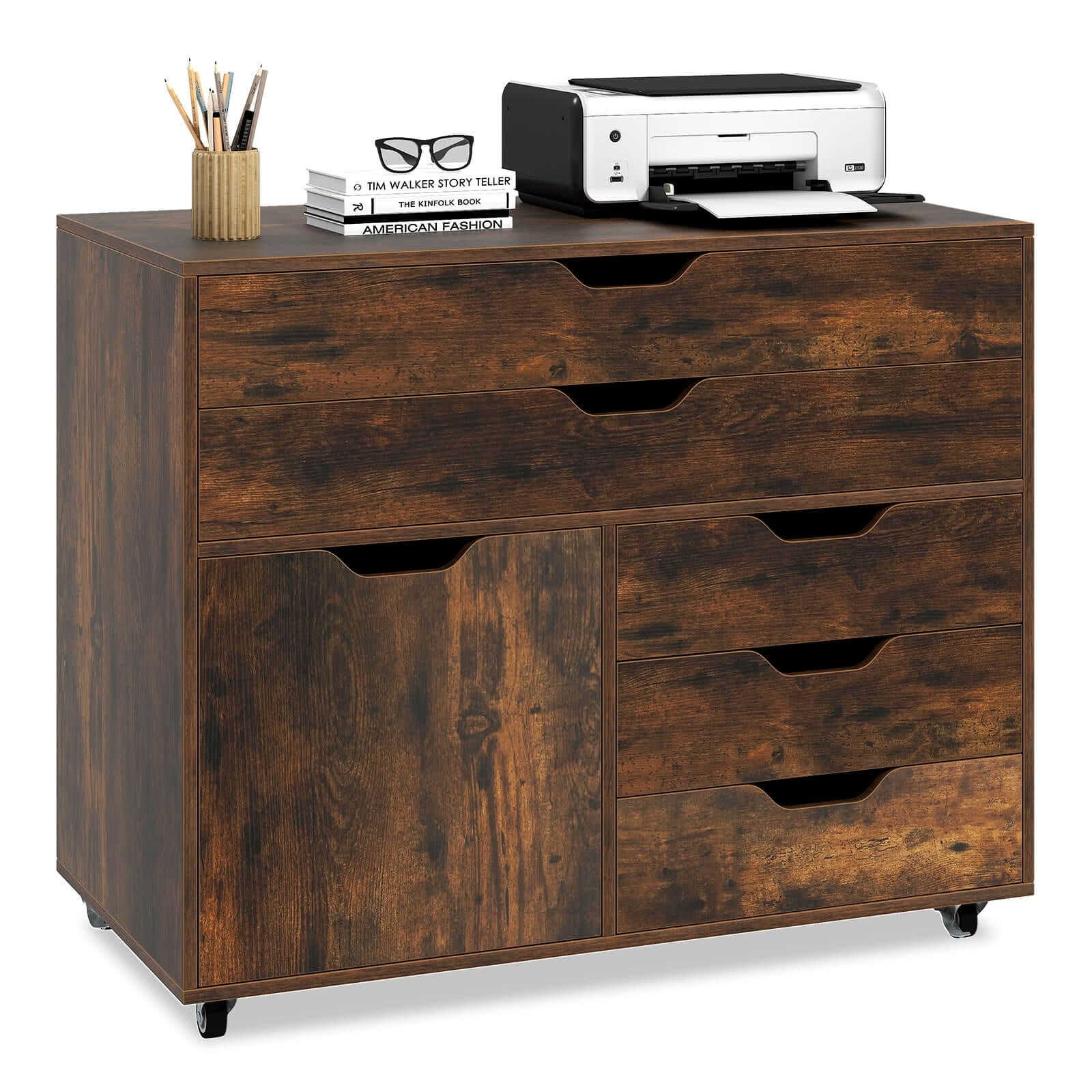 Costway 5-Drawer File Cabinet Mobile Chest of Drawers with Side - See Details