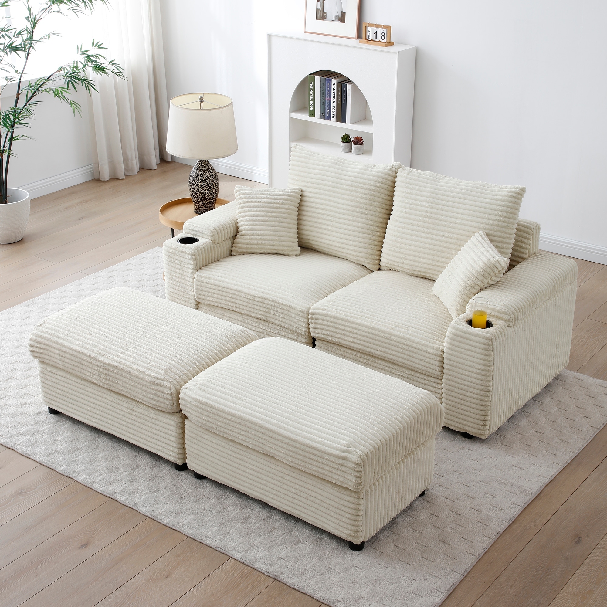 Cream Loveseat 2 Seater Cloud Sofa with Ottomans - Bed Bath Cream Loveseat 2 Seater Cloud Sofa with Ottomans - Bed Bath