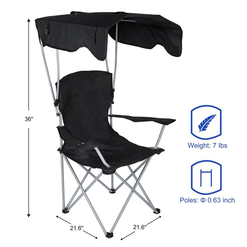 Foldable Beach Camping Chair Lawn Chair With Canopy Shade Sun