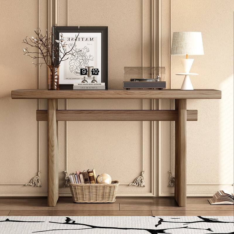 Elegant Console Table with Geometric Silhouette for Living Room Entryway or Hallway Decorative Use - Brown