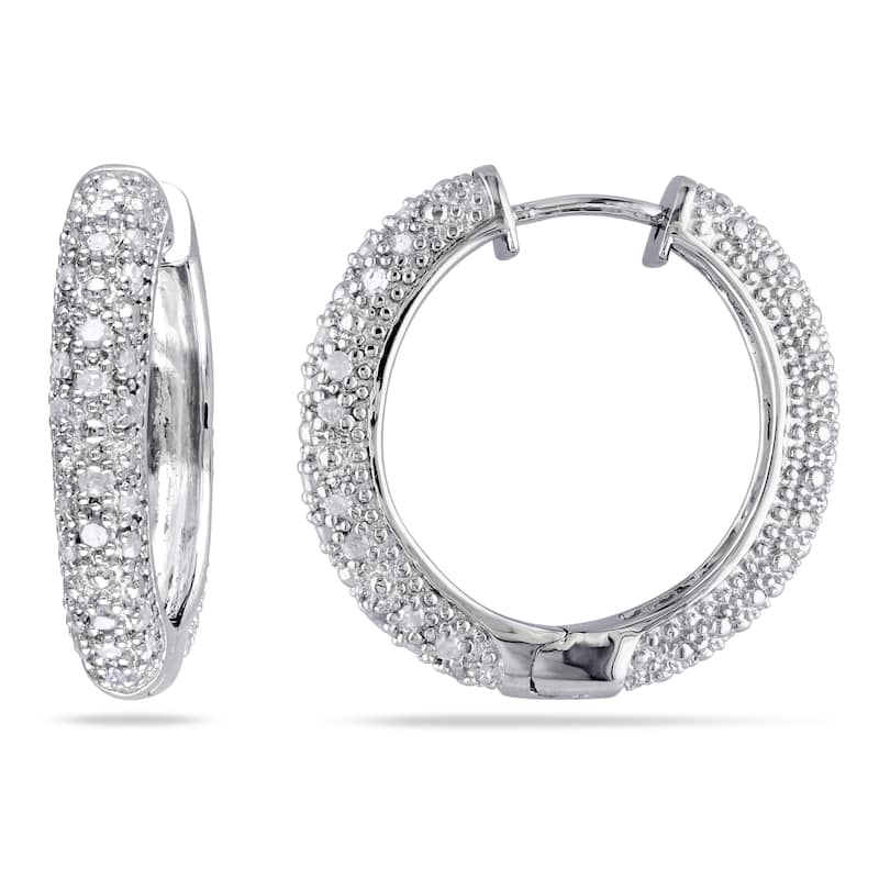 Miadora Sterling Silver 1/2ct TDW Diamond Hoop Earrings - 23.4 mm x 4.4 mm - 23.4 mm x 4.4 mm - White - 23.4 mm x 4.4 mm - White H-I