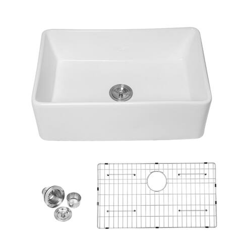 Kichae 24/30/33 inch Farmhouse White Ceramic Single Bowl Apron Front Kitchen Sink
