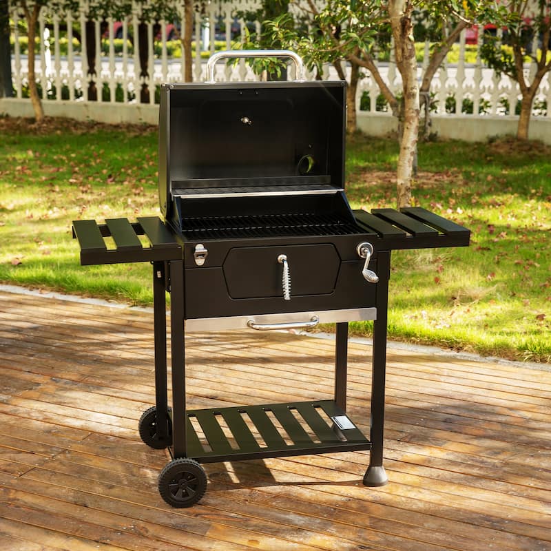 Royal Gourmet 24-Inch Movable Charcoal Grill with Foldable Side Tables