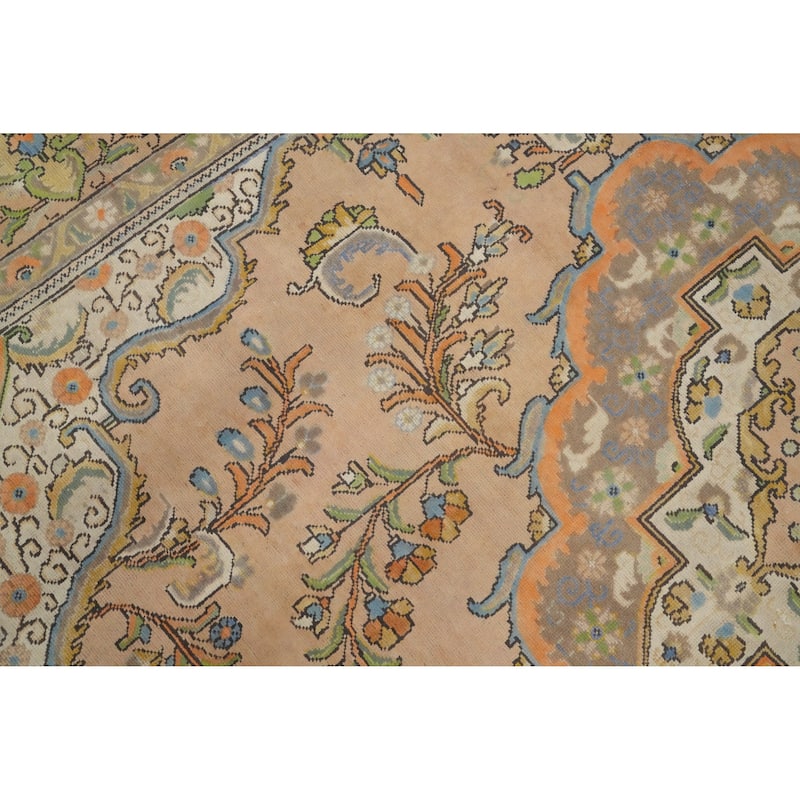 Hand Knotted Oriental 100% Wool Carpet Traditional Floral Peach Tabriz Area Rug - 12' 6'' X 9' 6''