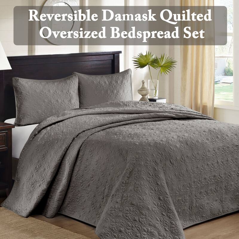 Madison Park Mansfield Reversible Oversized 3-piece Solid Texture Bedspread Quilt Set with Matching Shams