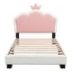 preview thumbnail 22 of 37, Twin Upholstered Platform Bed with Crown-Shaped Headboard, Pink & White Princess Design, Sturdy PU Leather Frame