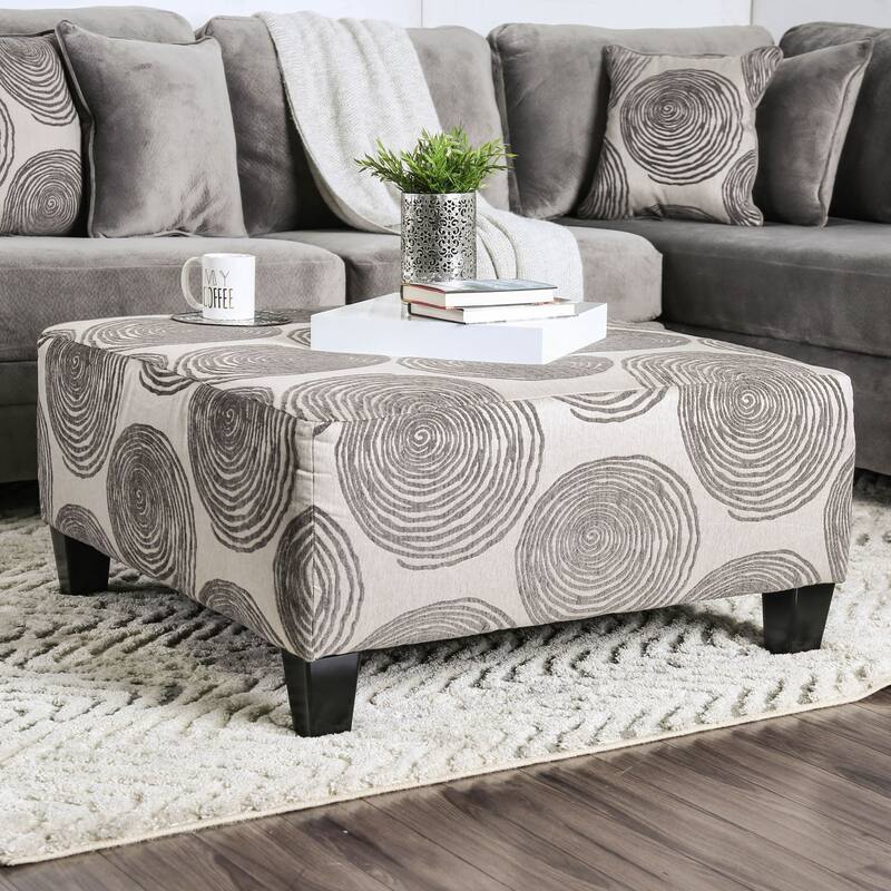 Transitional Style Pattern Finish Square Upholstery Ottoman Oversized Design Bun Legs