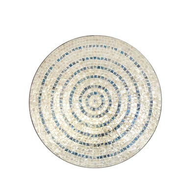 Mother of Pearl Shell Plate Handmade Mosaic Wall Decor with Blue Accents - Beige - Roche River Decor
