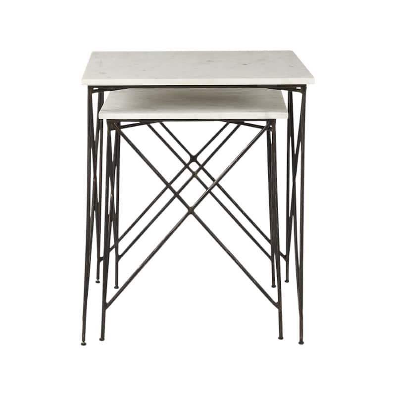 Pack of 2 24 Inch Bronze Metal and White Marble Square End Table - 20" x 20" x 23.75"