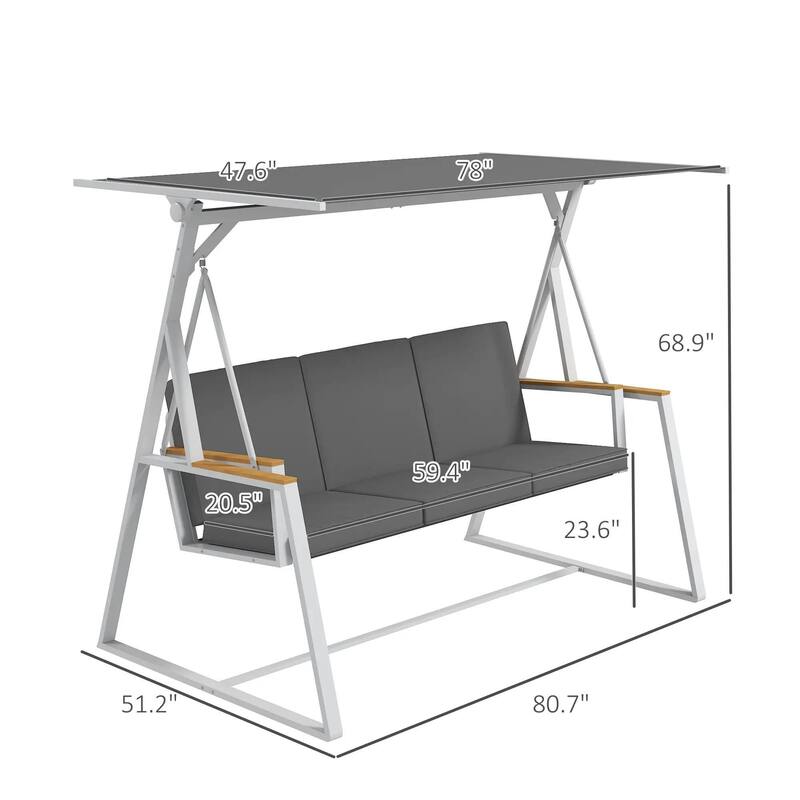 3-Seat Patio Swing Chair, Adjustable Canopy, Side Trays, Comfort Set