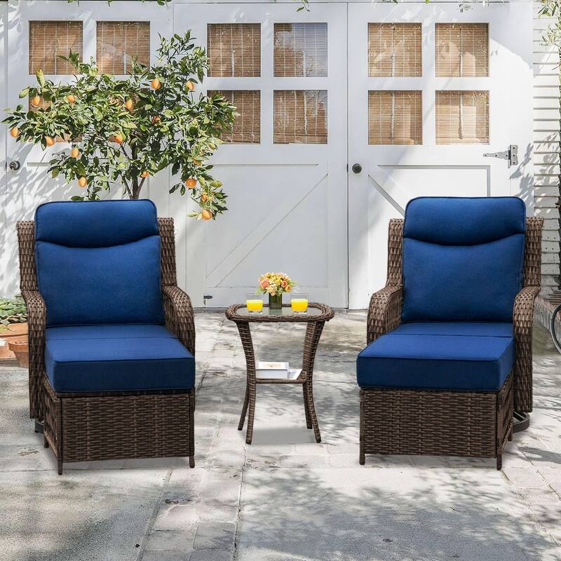 High Back Outdoor Swivel Rocker Patio Chairs Set of 2 with 5-Inch Thick Cushions and Side Table for Porch, Poolside - 5PCS - Swivel Gliders & Ottomans
